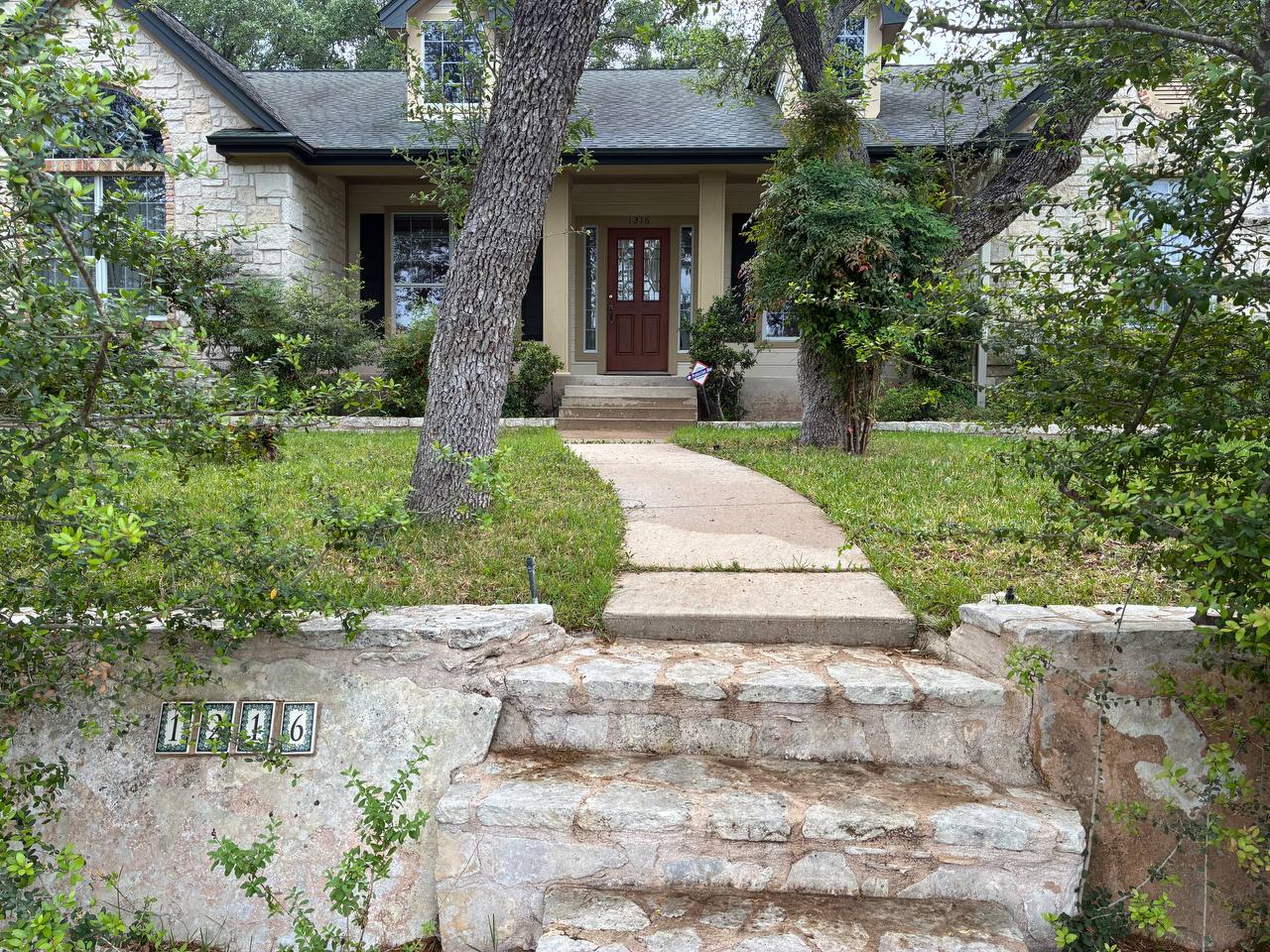 Front walk and elevation of a residential property used for Windcrest foundation repair